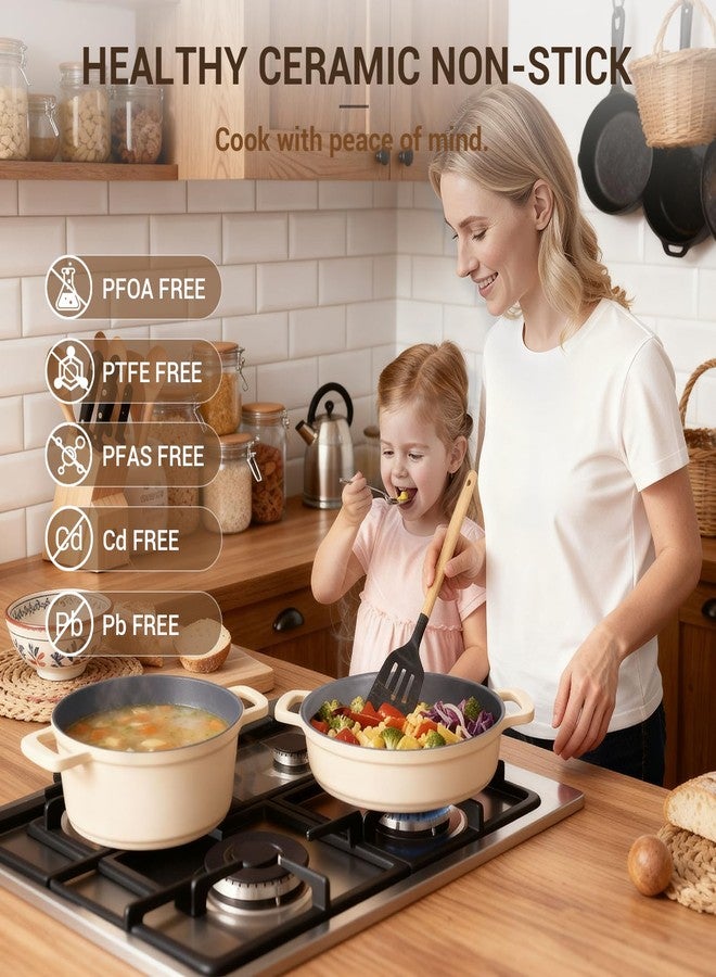 Ammeloo 8-Piece Non Stick Stock Pot with Lid, Ceramic Cooking Pot Set, 4.5 Qt All-in-One Non Toxic Soup Pot for All Stoves, Easy to Clean & Dishwasher Safe, Oven Safe, Induction Ready, PFOA PFAS Free - Image 3